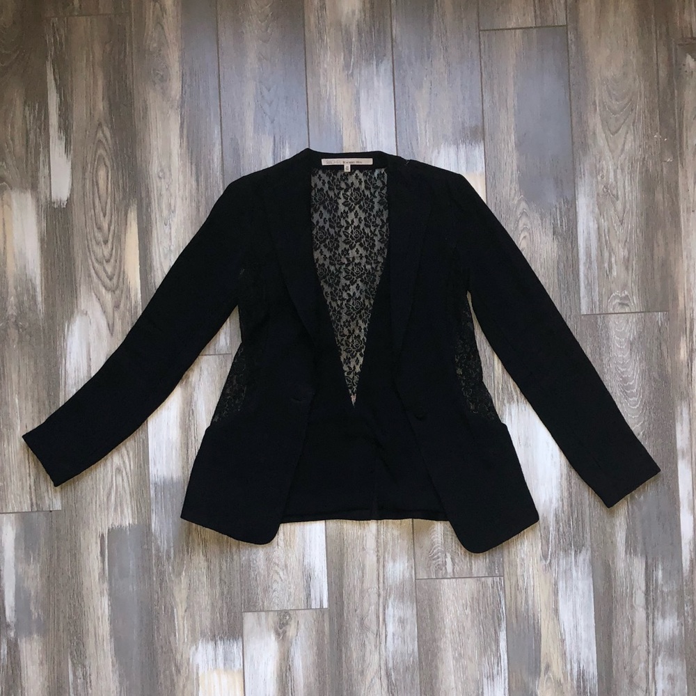 Black lace detail blazer with pockets